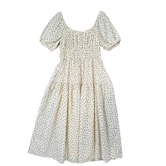Storia Floral Cottagecore Dress Womens Large Cream Maxi Milkmaid Croquette - Picture 4 of 12